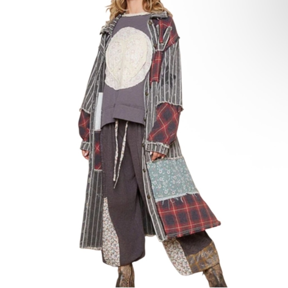 Pol Patchwork Long Boho Jacket - image 1